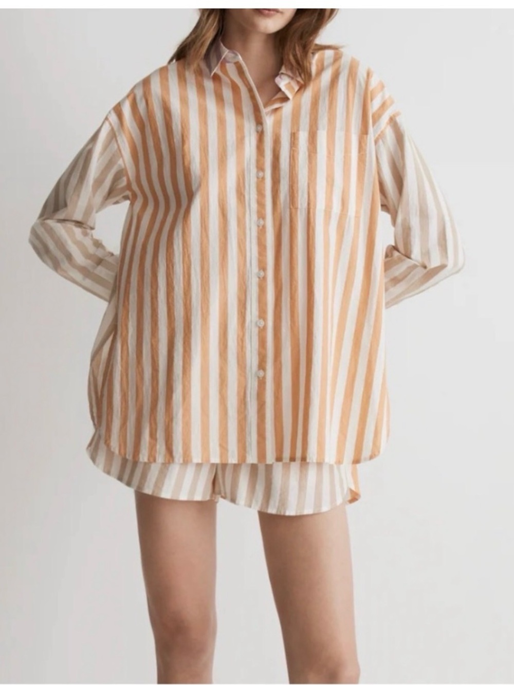 Signature Poplin Oversized Shirt - Madewell - size M - mixed stripe ochre fresco